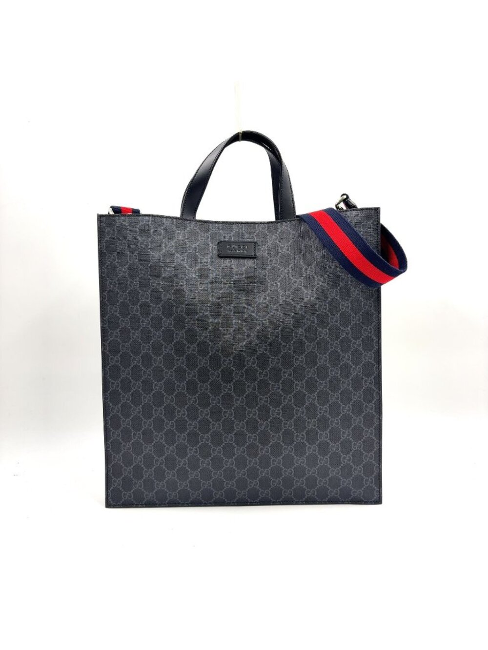 Gucci GG Supreme Leather Canvas Black Tote Bag Silver